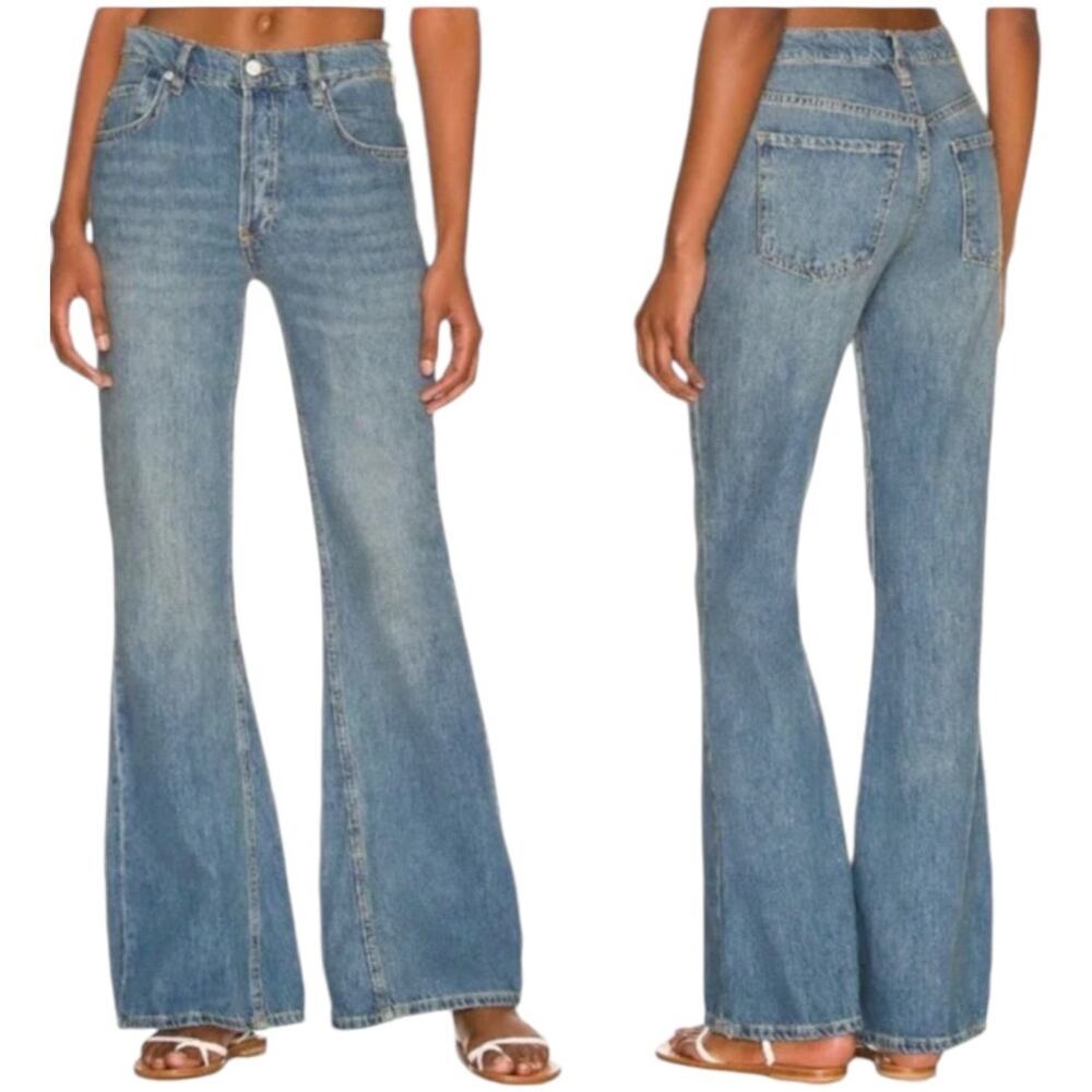 Free People NWT Dawn Flare Jeans Belgrade Blue High Rise Size 28 100% Cotton